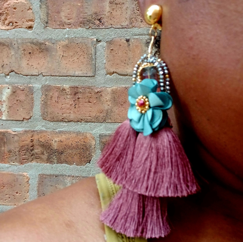 Large Glam Clip On Handmade Tassel Earrings